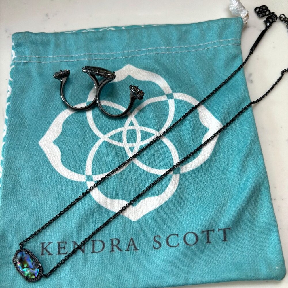 Kendra Scott - Gunmetal and Abalone Elisa Necklace and Ring duo